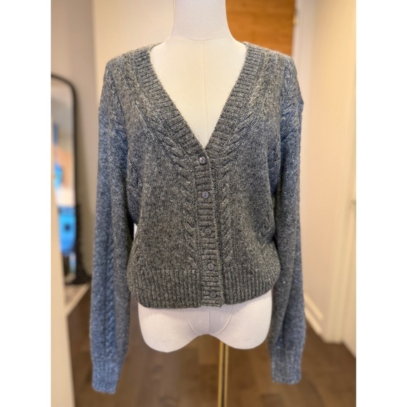 PAIGE Sweaters - PAIGE Sofie Cardigan Heather Grey Silver Sparkle Cable Knit V Neck Button Small